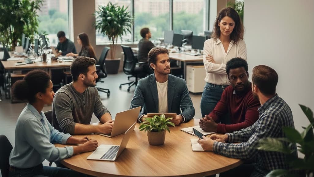 Professional team collaborating with EddyAI FLOW dashboard